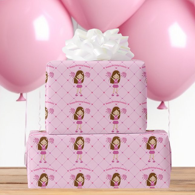 Niedlicher Cheerleader Girl Pink Geburtstag Geschenkpapier (Von Creator hochgeladen)