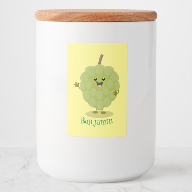 Niedlicher Cherimoya-Cartoon Lebensmitteletikett (Vorderseite)