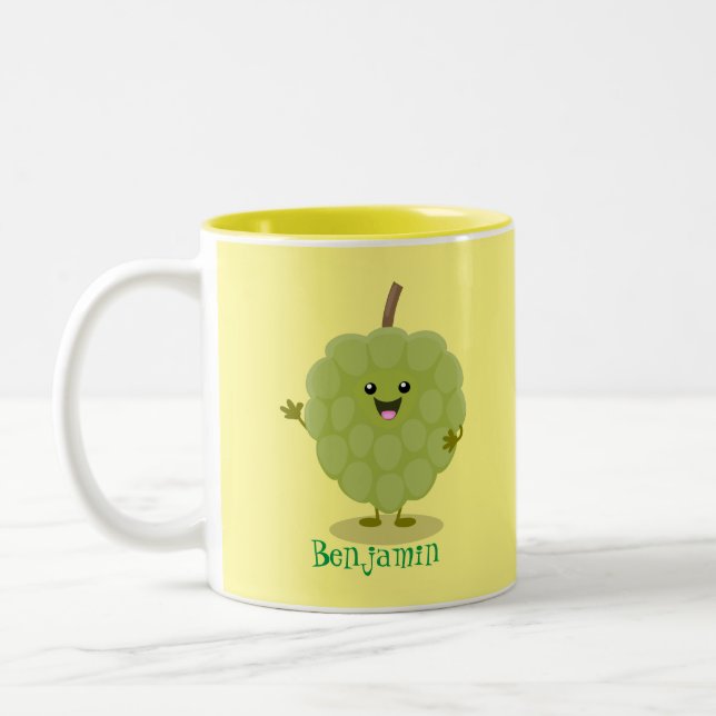 Niedlicher Cherimoya-Cartoon Zweifarbige Tasse (Links)