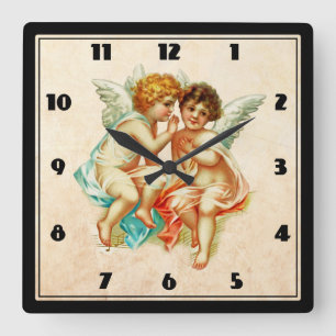 Niedlicher Cherub Ephemera auf Imitaten Quadratische Wanduhr