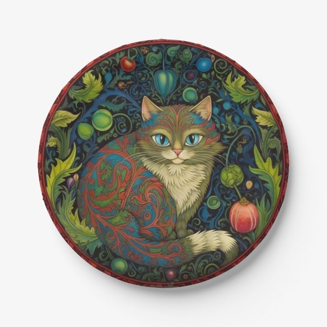 Niedlicher Cheshire Cat Art Nouveau Stil Pappteller (Vorderseite)