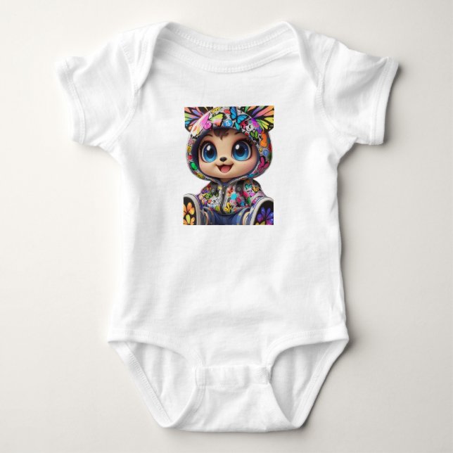 Niedlicher Chibi-Bär in Graffiti Butterfly Hoodie  Baby Strampler (Vorderseite)