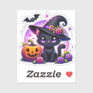 Niedlicher Chibi Halloween Black Cat und Pumpkin Aufkleber