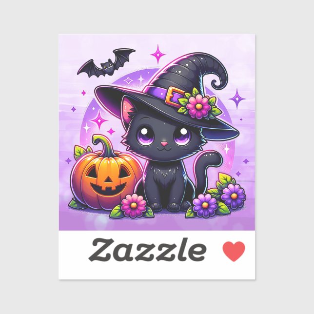 Niedlicher Chibi Halloween Black Cat und Pumpkin Aufkleber (Blatt)