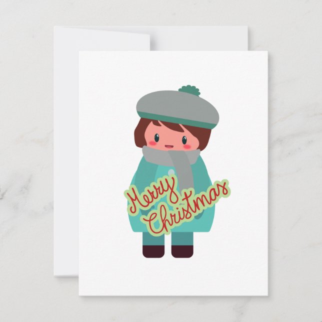 Niedlicher Chibi-Junge Feiertagskarte (Vorderseite)