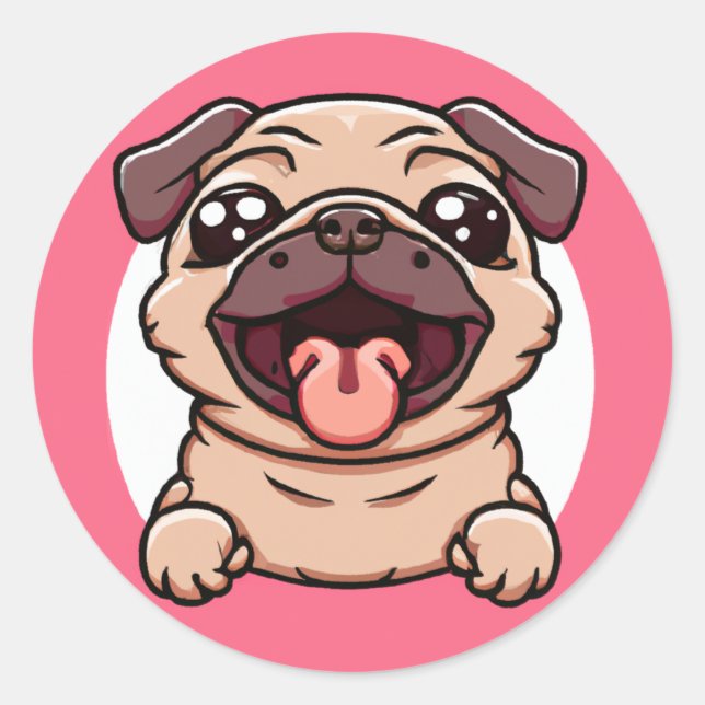 Niedlicher Chibi-Mops, der sich durch Loch ausbrei Runder Aufkleber (Vorderseite)