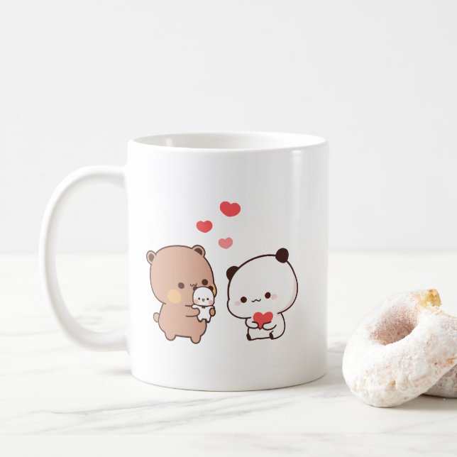 Niedlicher Chibi-Panda-Bär, Milch und Mocha-Liebe Kaffeetasse (Mit Donut)