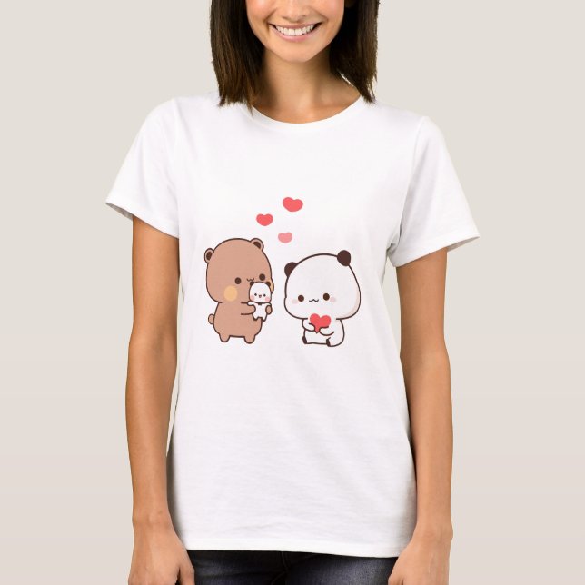 Niedlicher Chibi-Panda-Bär, Milch und Mocha-Liebe T-Shirt (Vorderseite)