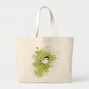 Niedlicher Chickadee Bird in Poplar Tree Jumbo Stoffbeutel