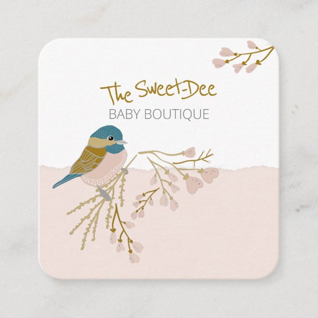 Niedlicher Chickadee Hearts Baby Boutique Shop Quadratische Visitenkarte (Vorderseite)