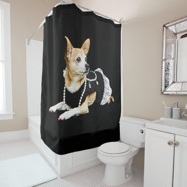 Niedlicher Chihuahua Dog Tan Brown Black Elegant Duschvorhang (Beispiel)