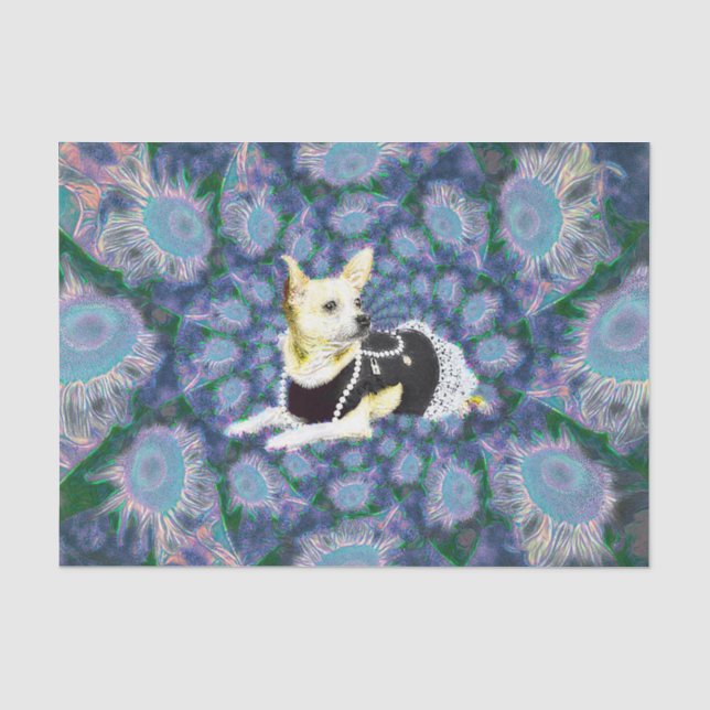 Niedlicher Chihuahua Hund Aquamarin Gelbe Kunst En Seidenpapier (Vorderseite)