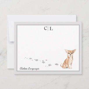 Niedlicher Chihuahua Hund Grau-Grenze Monogramm Ih Mitteilungskarte