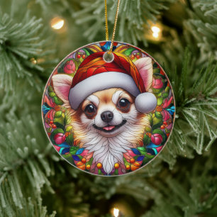 Niedlicher Chihuahua-Hund Weihnachten Keramik Ornament