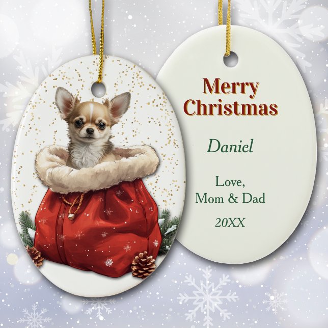 Niedlicher Chihuahua Welpe Hund Weihnachtsgeschenk Keramik Ornament (Von Creator hochgeladen)