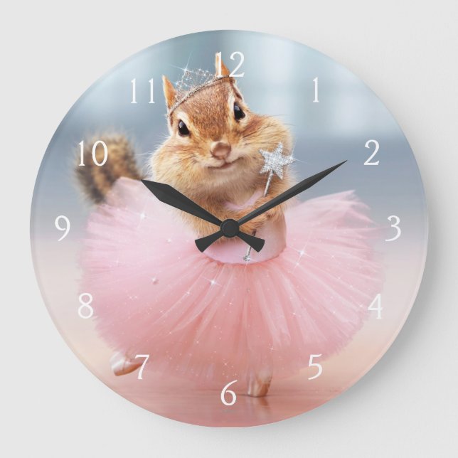Niedlicher Chipmunk Ballerina in Tutu im Dance Stu Große Wanduhr (Vorderseite)