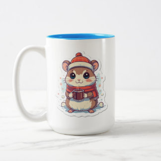 Niedlicher Chipmunk, für den Winter mit einem heiß Zweifarbige Tasse