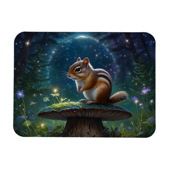 Niedlicher Chipmunk im Mushroom im Magischen Garte Magnet (Horizontal)