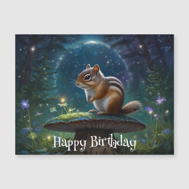 Niedlicher Chipmunk im Mushroom im Magischen Garte Magnetkarte (Vorderseite)