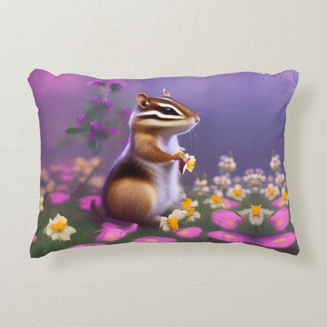 Niedlicher Chipmunk in Blume Dekokissen (Vorderseite)