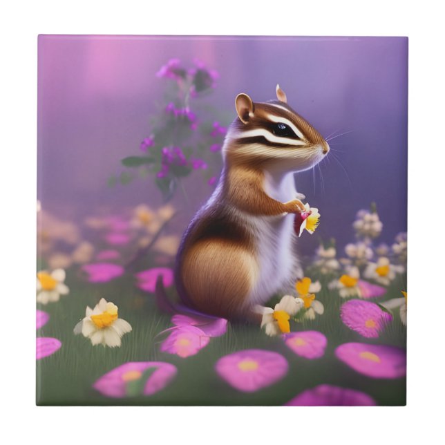 Niedlicher Chipmunk in Blume Fliese (Vorderseite)