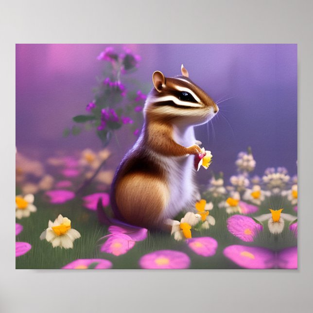Niedlicher Chipmunk in Blume Poster (Vorne)