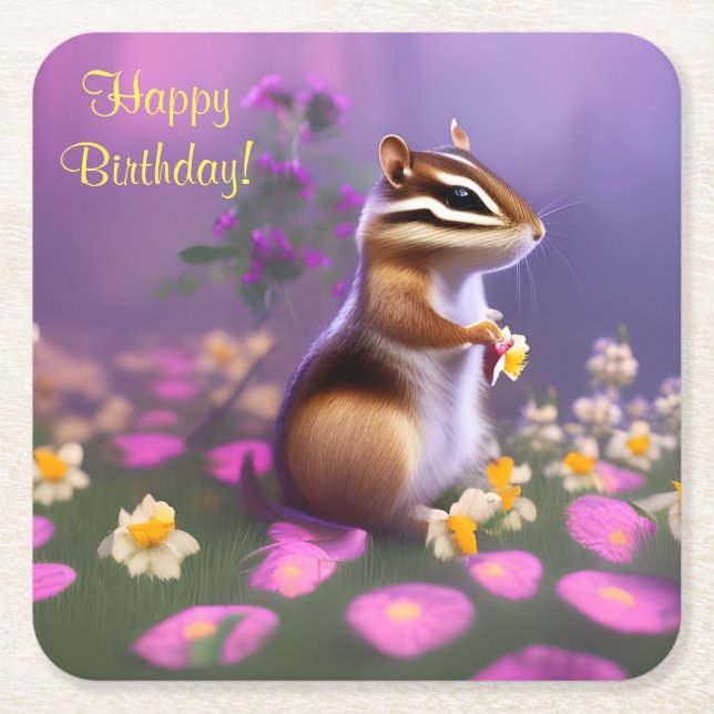Niedlicher Chipmunk in Blume Rechteckiger Pappuntersetzer (Vorderseite)