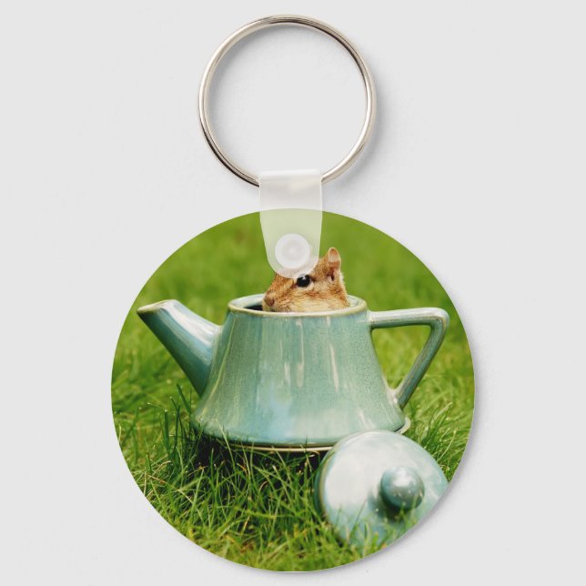 Niedlicher Chipmunk in Teapot Schlüsselanhänger (Vorderseite)