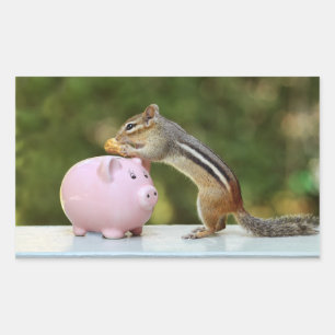 Niedlicher Chipmunk mit lustiges Geld-Piggy Rechteckiger Aufkleber