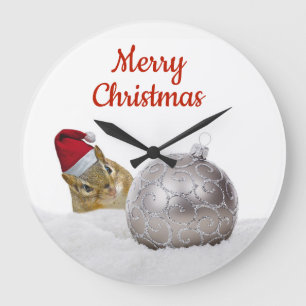 Niedlicher Chipmunk Silver und Schnee Weihnachtsfe Große Wanduhr