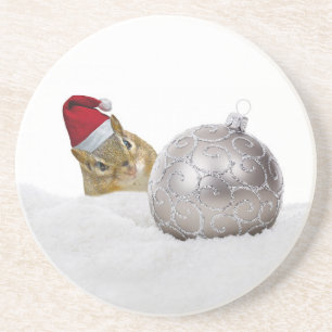 Niedlicher Chipmunk Silver und Schnee Weihnachtsfe Untersetzer