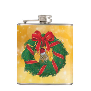 Niedlicher Chipmunk Weihnachtskranz Flachmann
