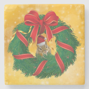 Niedlicher Chipmunk Weihnachtskranz Steinuntersetzer