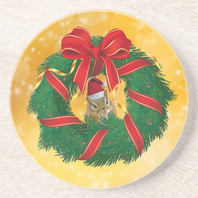 Niedlicher Chipmunk Weihnachtskranz Untersetzer (Vorne)