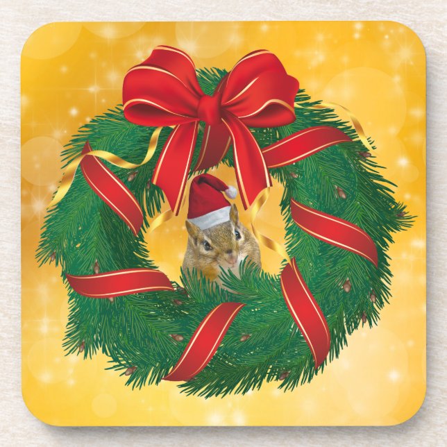 Niedlicher Chipmunk Weihnachtskranz Untersetzer (Vorderseite)