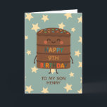Niedlicher Choco Cake Son 9. Geburtstag Karte<br><div class="desc">Feiern Sie den großen Tag Ihres Sohnes mit dieser bezaubernden 9. Geburtstagskarte, die eine niedlich lächelnde Choco-Kuchen-Charakterzeichnung, farbenfrohe Sprinklen und eine fröhliche "Happy Birthday"-Nachricht enthält. Set vor einem spielerischen Sternenhimmel, ist diese Karte perfekt für Kinder, die Spaß, albern und süß Liebe. Personalisieren Sie es mit dem Namen Ihres Kindes für...</div>
