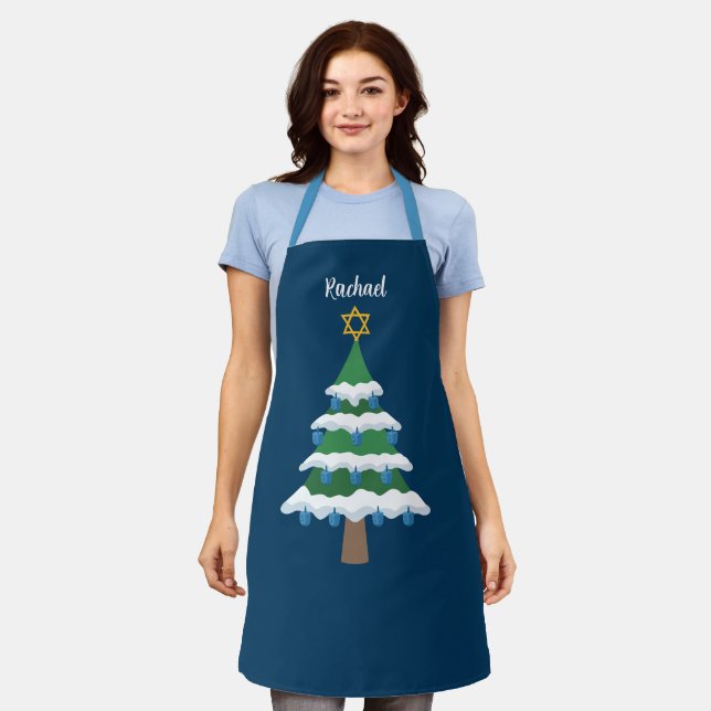 Niedlicher Christmukkah Hanukkah Weihnachtsbaum Schürze (Getragen)