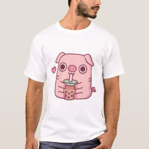 Niedlicher Chubby Piggy Lieben trinken Blumentee T-Shirt