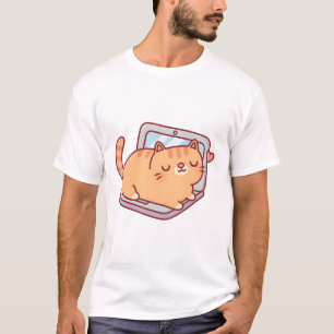 Niedlicher Chubby Tabby Cat-Ruhen auf dem Laptop T-Shirt