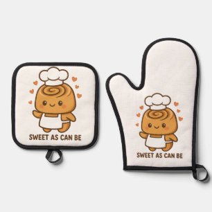 "Niedlicher Cinnamon Roll Koch - Kawaii Backdesign Ofenhandschuh & Topflappen-Set