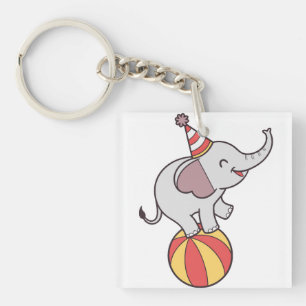Niedlicher Circus Elephant on Ball - Geburtstagspa Schlüsselanhänger