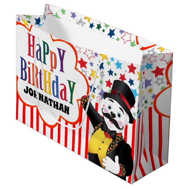 Niedlicher Circus Ringmaster Cartoon Polar Bear Große Geschenktüte (Vorderseite Schrägansicht)