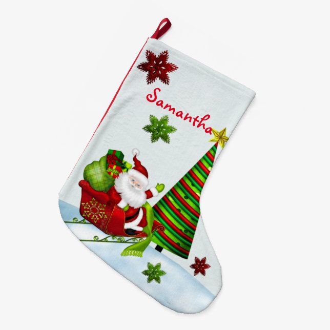 Niedlicher Classic Santa Whimsey Urlaub PERSONALIS Großer Weihnachtsstrumpf (Vorderansicht (hängend))