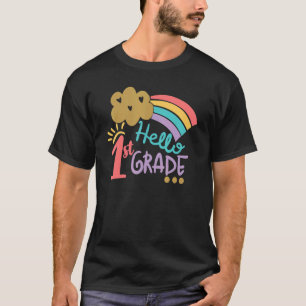 Niedlicher Cloud-Regenbogen Hallo 1. Klasse Lehrer T-Shirt