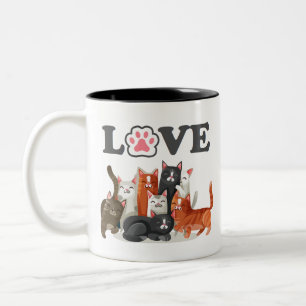 Niedlicher Clowder Cat Illustration mit LIEBE Zweifarbige Tasse