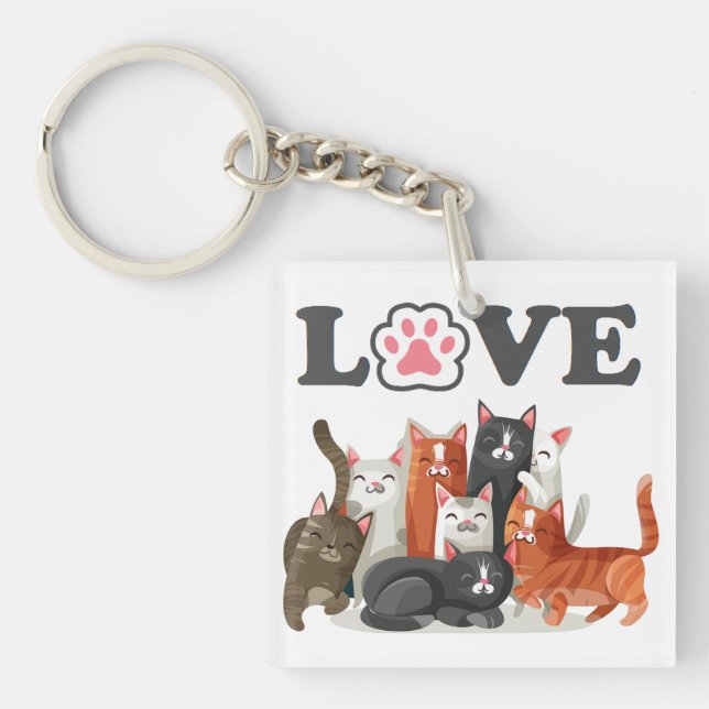 Niedlicher Clowder der Katzen Illustration mit LIE Schlüsselanhänger (Vorderseite)