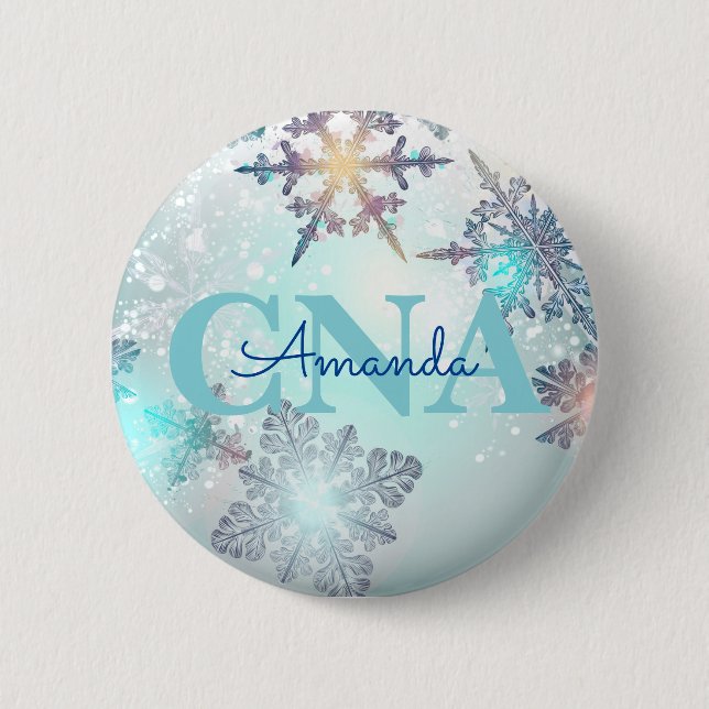 Niedlicher CNA Ice Blue Snowflake Personalisierter Button (Vorderseite)