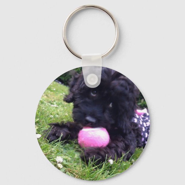 Niedlicher Cockapoo Welpe Round Button Key Ring Schlüsselanhänger (Vorderseite)