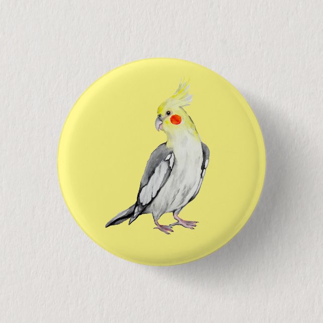 Niedlicher Cockatiel-Aquarellpapagei. Button (Vorderseite)