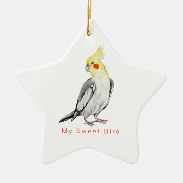 Niedlicher Cockatiel-Aquarellpapagei. Keramik Ornament (Vorne)